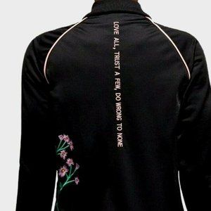RARE Adidas Black Full Zip Jacket with Floral Design